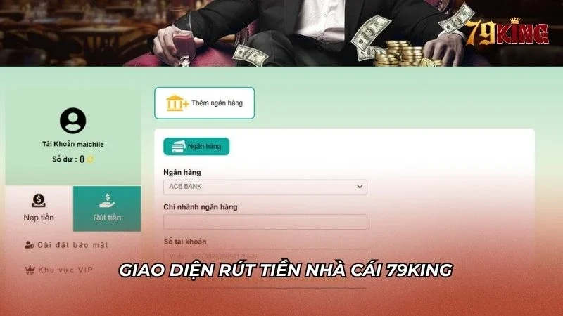 Giao diện rút tiền thông qua ngân hàng bảo mật cao